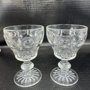 Antique EAPG Duncan Miller Clear Glass Plaza Water‎ Goblets Clear Glasses Set 2